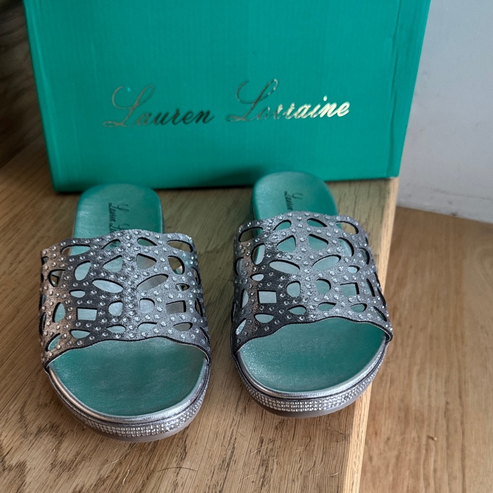 Lauren Lorraine Metallic Silver Mules
